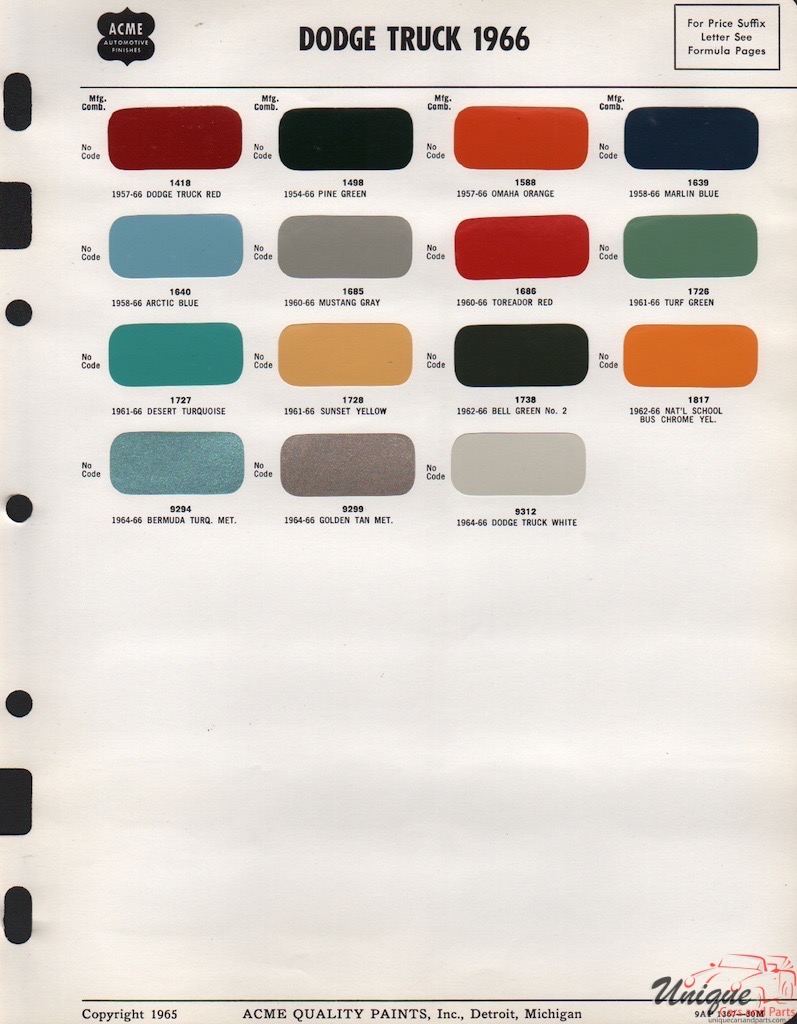 1966 Dodge Truck Paint Charts Acme